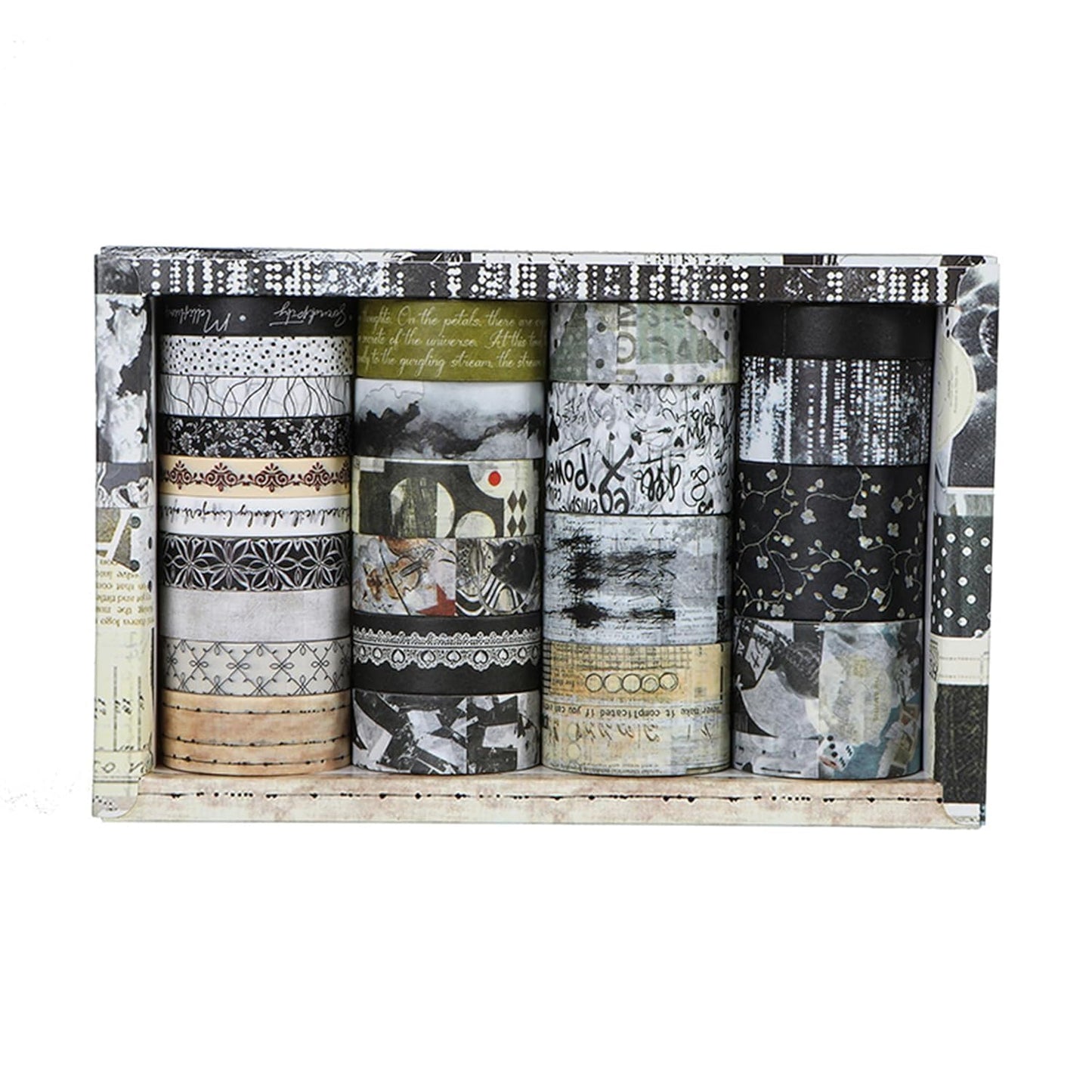 Vintage Washi Tape Set - 24 Rolls Arts Adhesive Tapes Assorted Retro Decorative Masking Tape Sets for Craft, Kids, Scrapbook, DIY, Gift Wrapping (9-Monochrome Mood)