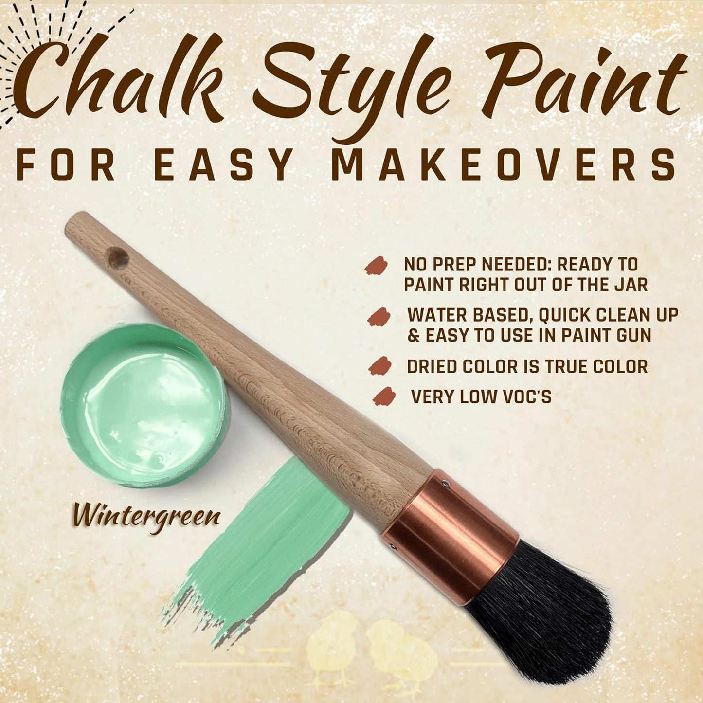 Chalky Chicks All-in-One Chalk Paint for Furniture or Cabinet - 32 Fl Oz - Matte Finish Wintergreen (Mint) for Metal, Wood Furniture Paint - No Sanding All-in-One for Home Decor & Crafts, USA Made