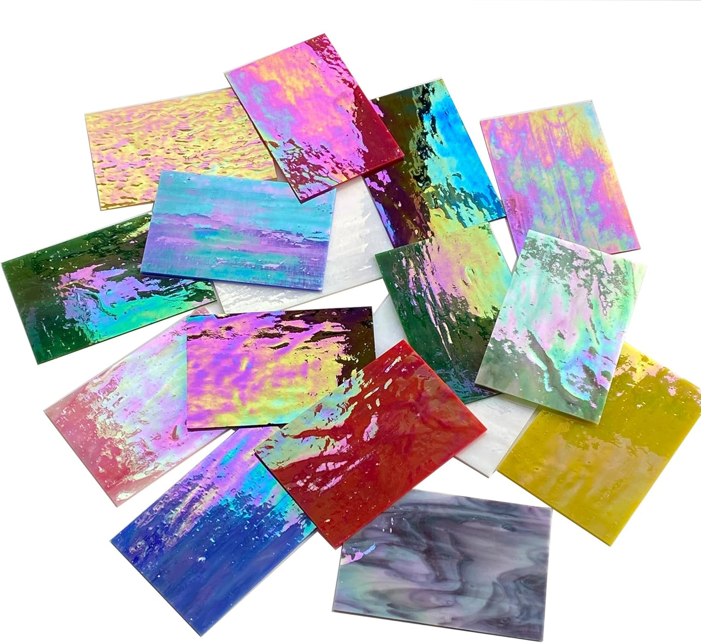 24 Sheets Iridescent Stained Glass Sheets Variety Pack, 6 x 4 inch Iridized Art Glass Mosaic Tiles for Crafts, Stained Glass Supplies for Stained Glass or Mosaic Projects