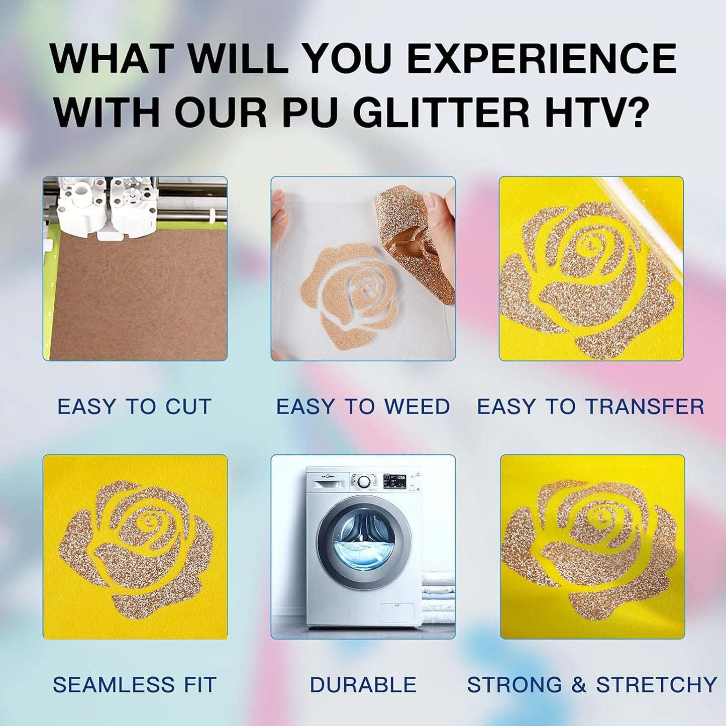 HTVRONT Glitter HTV Heat Transfer Vinyl Rolls - 8ft x 10" Brown Glitter HTV Vinyl for Shirts & All Cutter Machines - Easy to Cut & Weed for Heat Vinyl Design