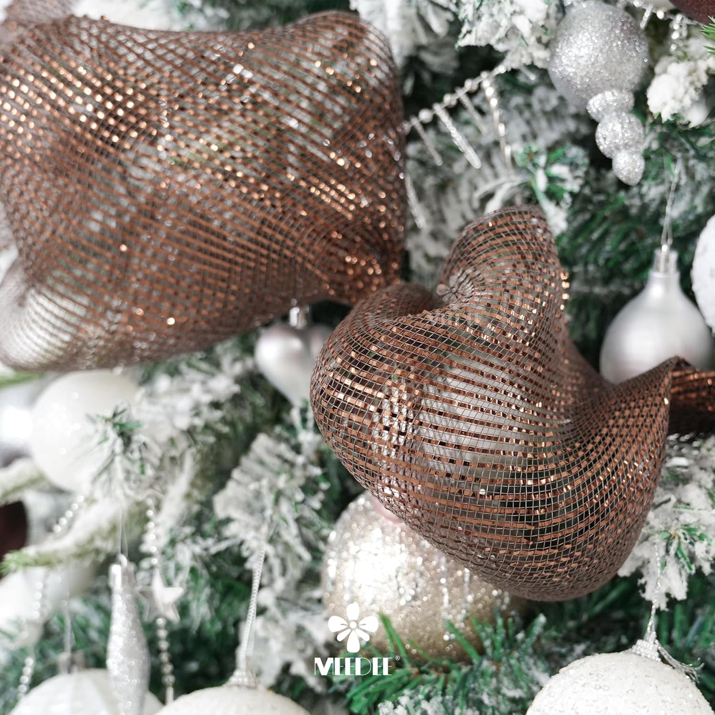MEEDEE Brown Deco Mesh 10 Inch Deluxe Wide Foil Metallic Mesh Ribbon Chocolate Deco Mesh Harvest Mesh Ribbon Fall Mesh for Wreaths, Garland, Christmas Tree, Gift Wrapping, Bows Making (30 Feet)