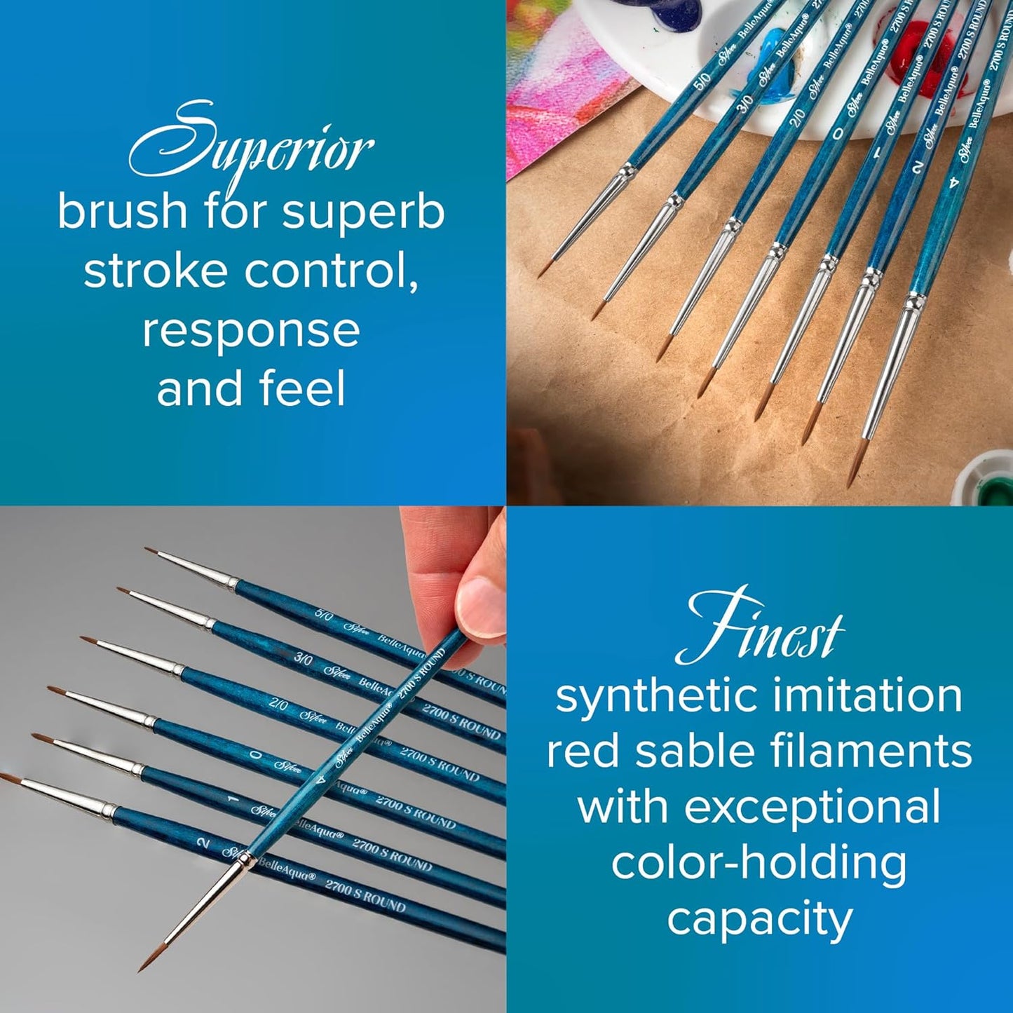 Silver Brush Limited 2802ST-8 BelleAqua Short Handle Bright Travel Brush with Soft Red Sable Synthetic Bristles, Professional Artist Watercolor Brush, Also for Acrylic, Gouache, Inks, & Dyes, Size 8