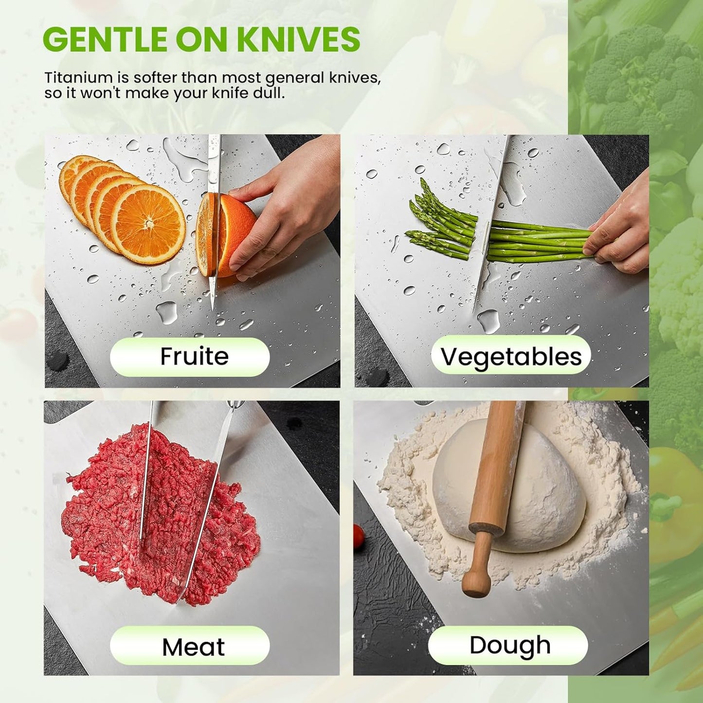 2Pack Titanium Cutting Board, 2025 New Upgrade 100% Pure Titanium Cutting Boards for Kitchen, Hygiene & Durability Non Stick Chopping Board, Double sided Cutting Board, Easy to Clean (13 * 9)