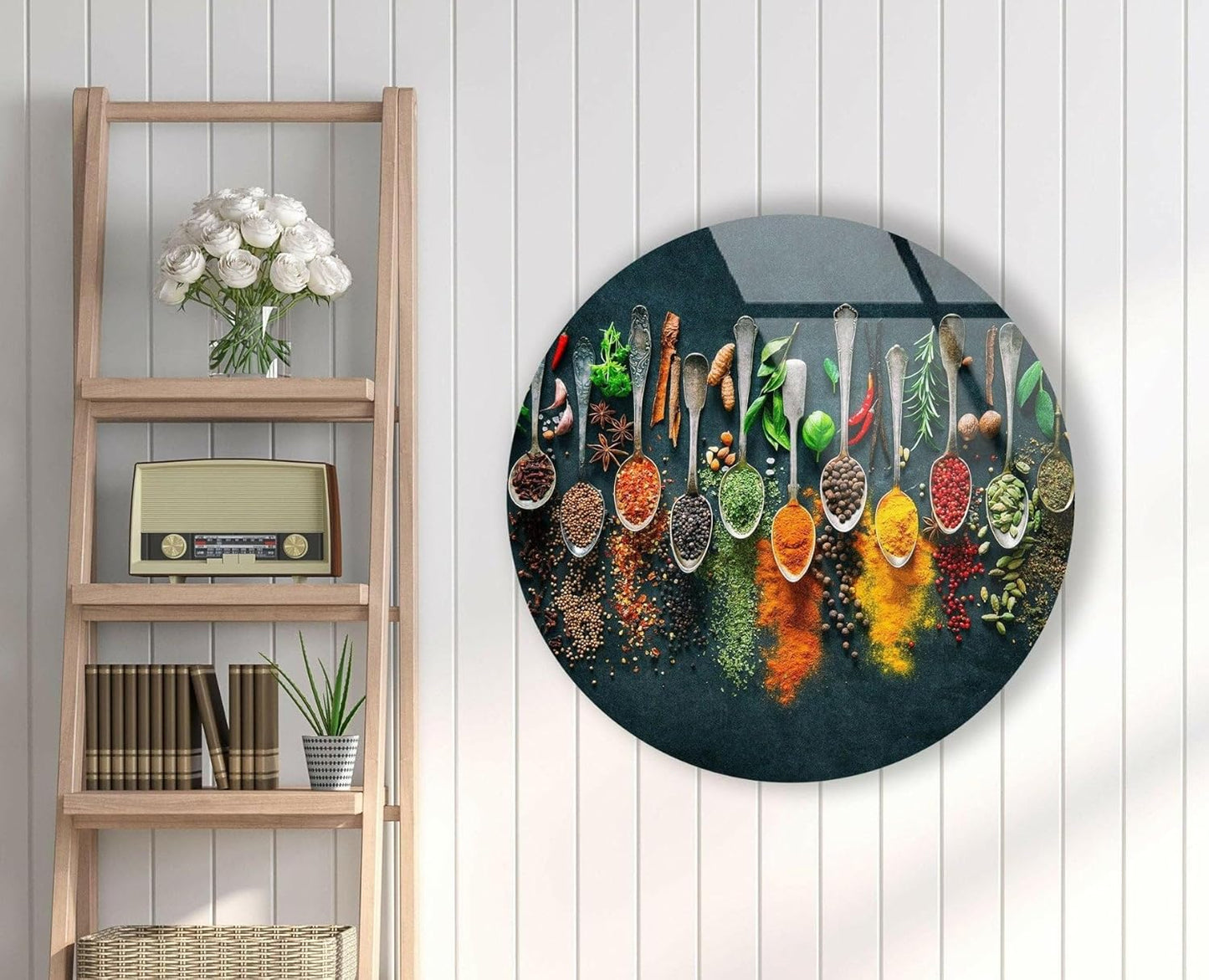 My Photostation.com 39,4''(100cm) Diameter Colorful Herbs Round Glass Wall Art Tempered Glass Printing Wall Decor Large Wall Art Wall Hangings