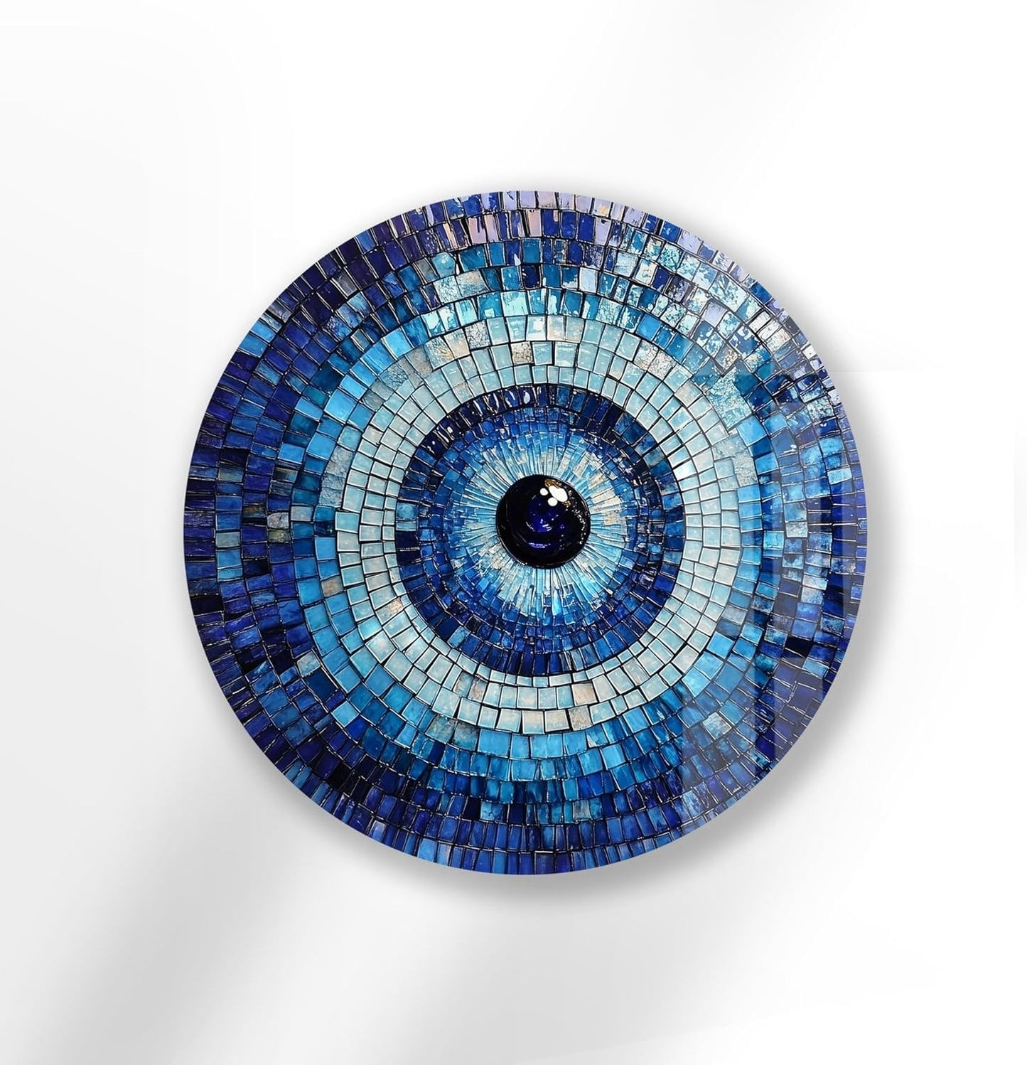 My Photostation.com 31.5''(80cm) Diameter Blue Mosaic Evil Eye Round Glass Wall Art Tempered Glass Printing Wall Decor Large Wall Art Wall Hangings