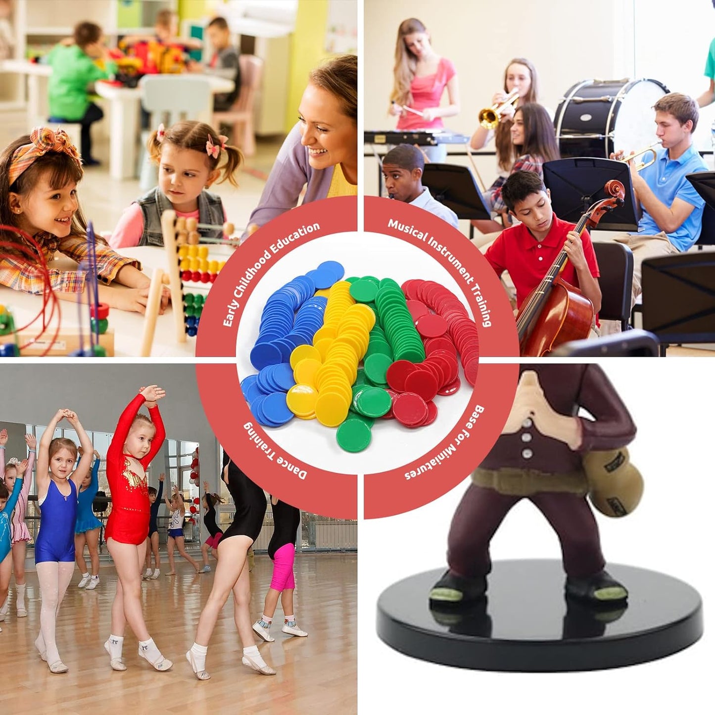 Set of 100 Opaque Plastic Learning Counters Mini Poker Chips Game Tokens with Storage Box (Mediumvioletred+Lawngreen+Deepsky Blue+Orange, 1.26 Inch)