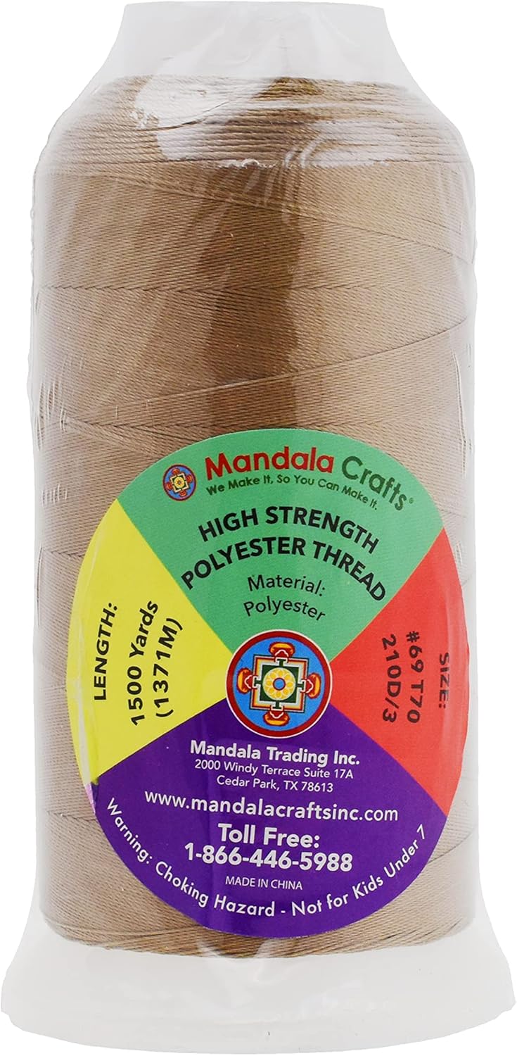 Mandala Crafts Khaki Heavy Duty Thread -1500 Yds Tex 70 Thread for Sewing Drapery Jeans Leather Hair - Bonded Polyester Thread Outdoor Marine Upholstery Threads