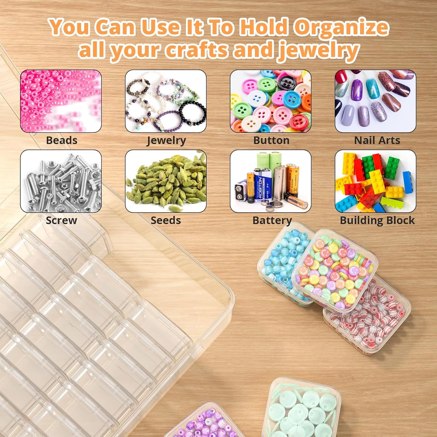 Mathtoxyz Bead Organizer Box, 93Pcs Small Bead Organizers and Storage Plastic Cases Mini Clear Bead Storage Containers Boxes with Hinged Lid and Rectangle for Bracelet Making DIY Jewelry Craft Nail