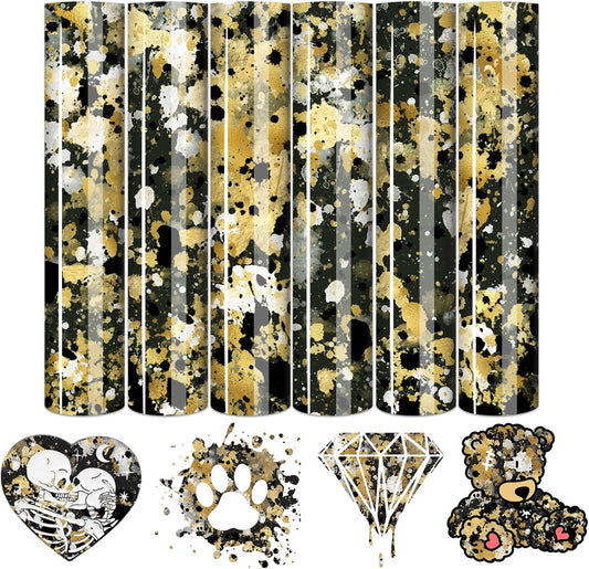 Tintnut Black Gold Splash Heat Transfer Vinyl - 6 Sheets 10"x12"Watercolor HTV Patterned HTV Iron On Vinyl for T-Shirts Hats Clothes,for Cricut & Silhouette Cameo
