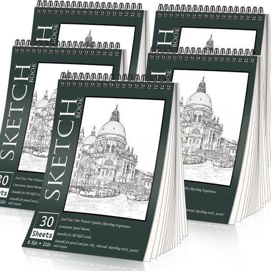 OSIMIG 5 Pack Sketch Book 8.5" x 11" Set, Top Spiral Bound Sketch Pad 150 Sheet Total (68lb/100gsm), Drawing Paper Pad, Sketch Book for Kids, Artist, Adult Art Supplies