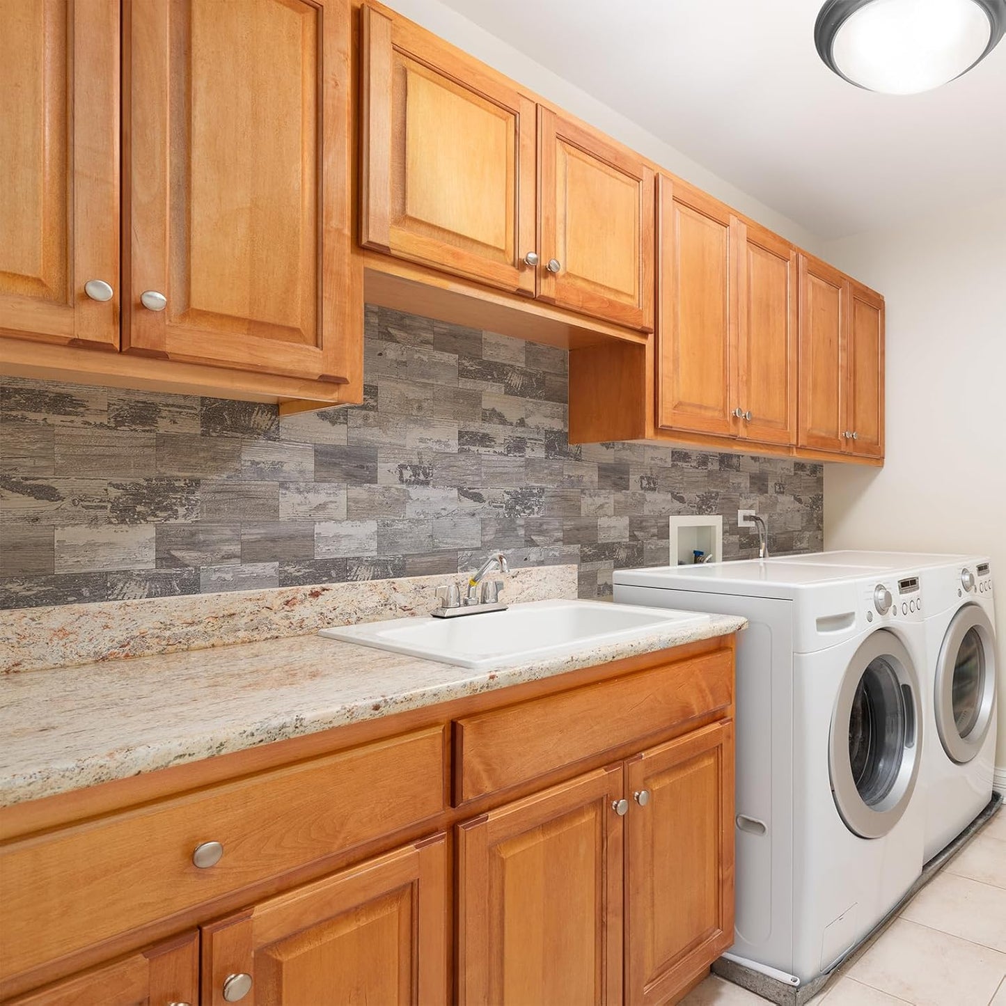 4 Pieces Peel and Stick Backsplash for Kitchen, 3" x 6" PVC Subway Tile Upgraded Distressed Wood Backsplash Stick on Tile Elevate Kitchen, Bathroom, Fireplace,RV