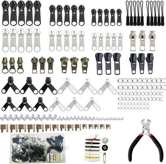 265pcs Zipper Repair Kit, Zipper Pull Replacement with Instant Pliers for Luggage, Coats, Jackets,Tents, Backpacks(All-in-One)