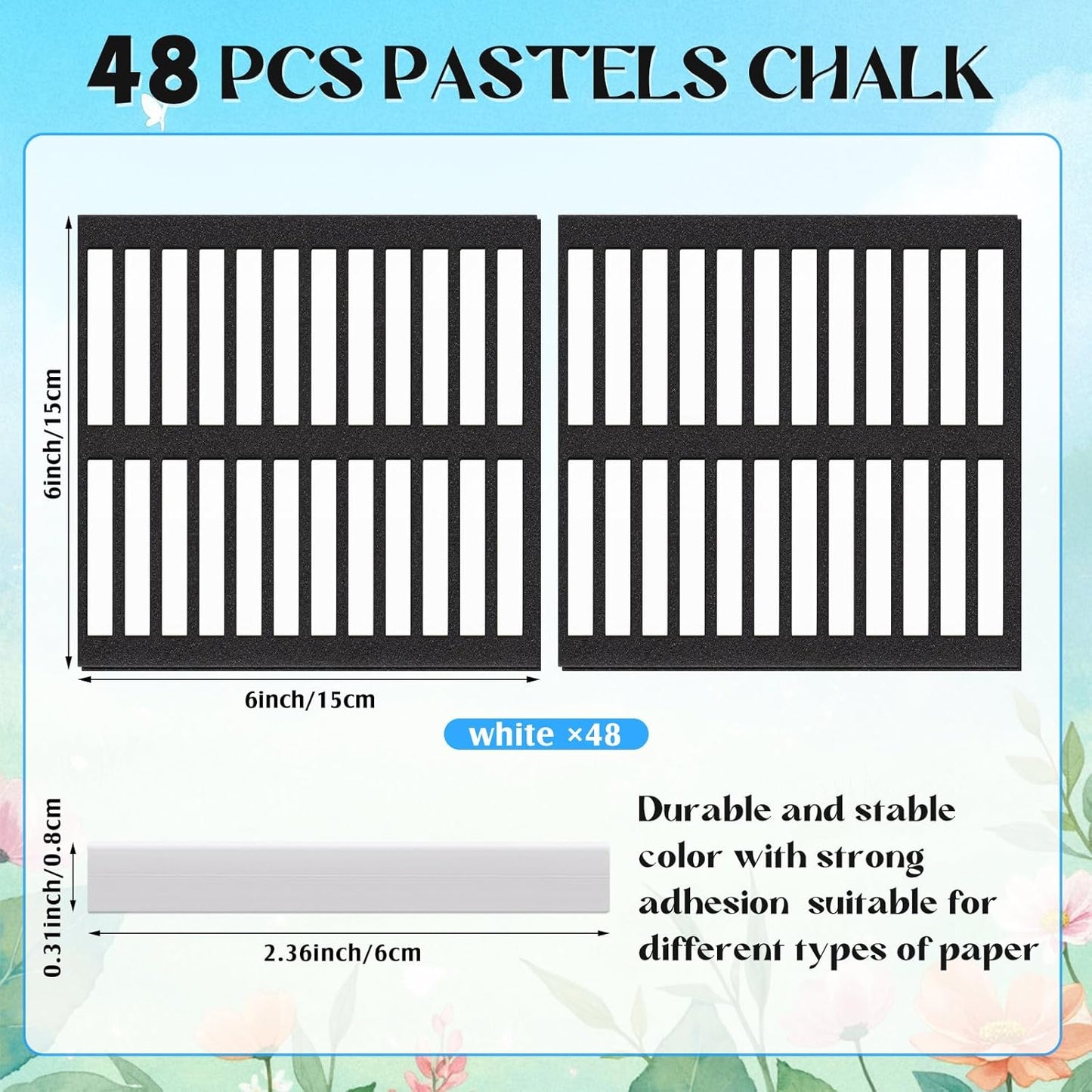 48 Pcs Soft Chalk Pastels Set Soft Pastel for Artists Square Sketch Chalk Non-toxic Artist Pastel Sticks for Professional Artists Students and Art Lovers(White)