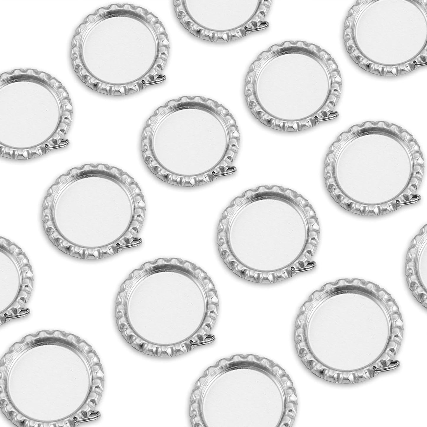 Silver Color Flat Bottle Caps with Holes and Rings – 1 Inch Aluminum Bottle Cap Pendants for DIY Jewelry, Crafts, Keychains – 50 PCS