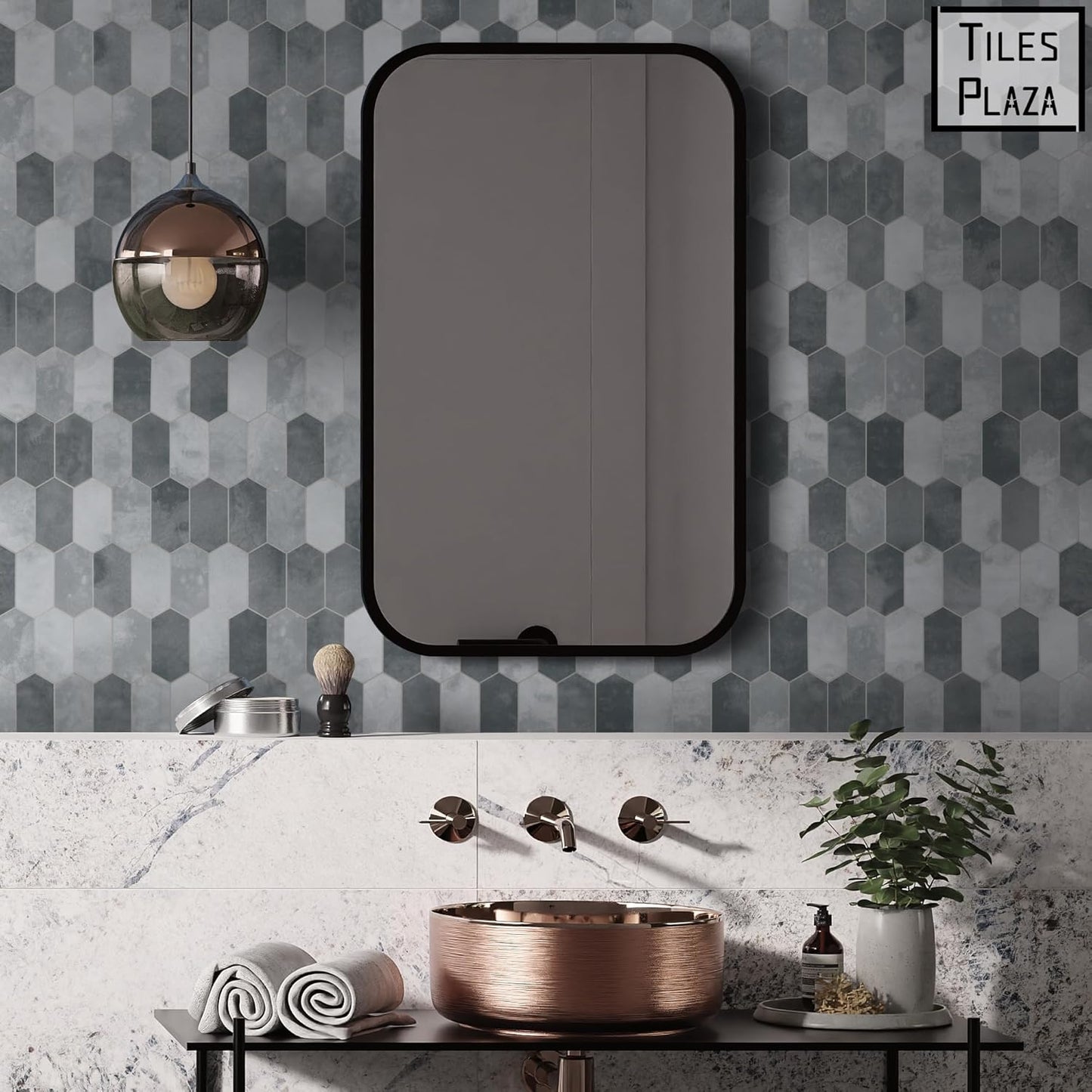 The Tiles Plaza 10-Sheet Peel and Stick Backsplash, Grey Cement Long Hexagon Self Adhesive Wall Tile, Stone Composite Stick On Decorative Mosaic Tile for Kitchen Bathroom Fireplace