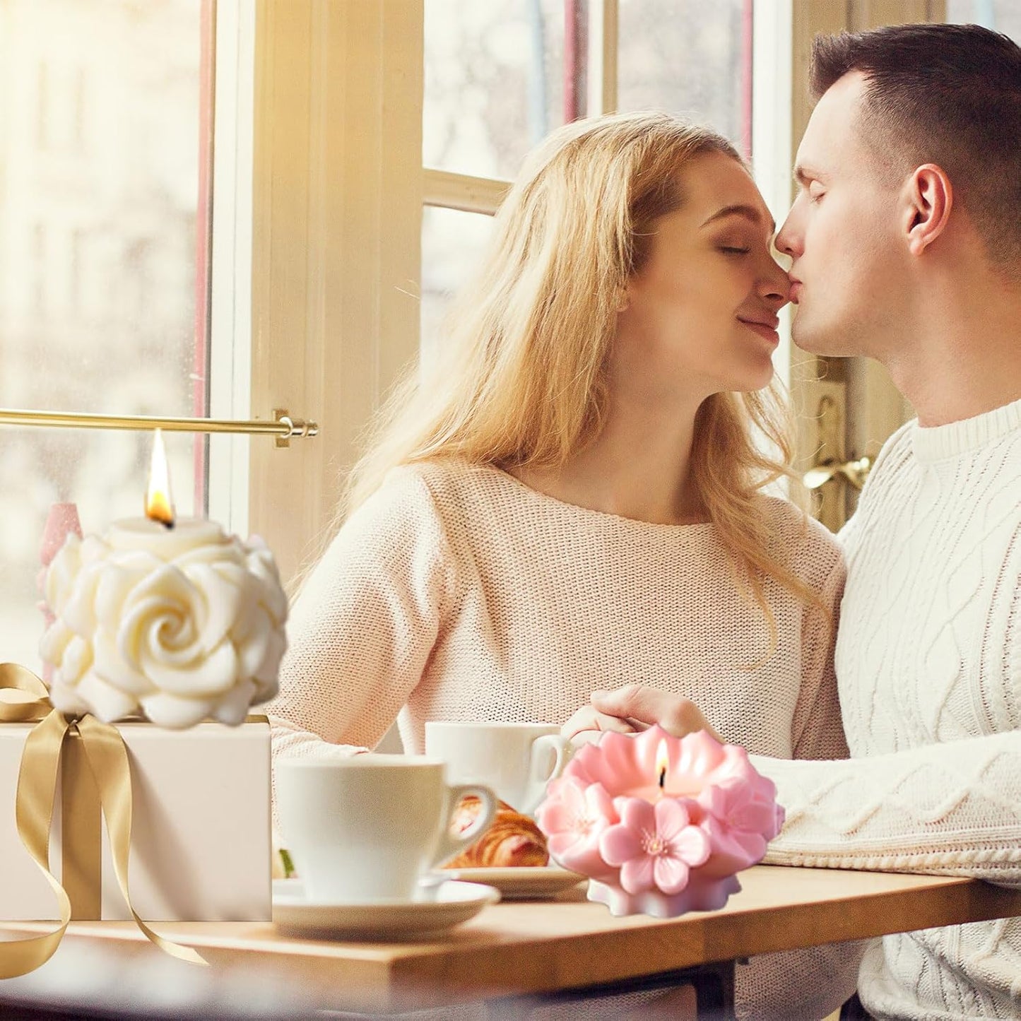 2 Pack Candle Molds Rose Flower Column Silicone Molds, Flower Candle Making Molds Including 6 PCS Flower Silicone Candle Mold, Silicone Molds for Soy Wax, Beeswax etc. (Roses and Cherry Blossoms)