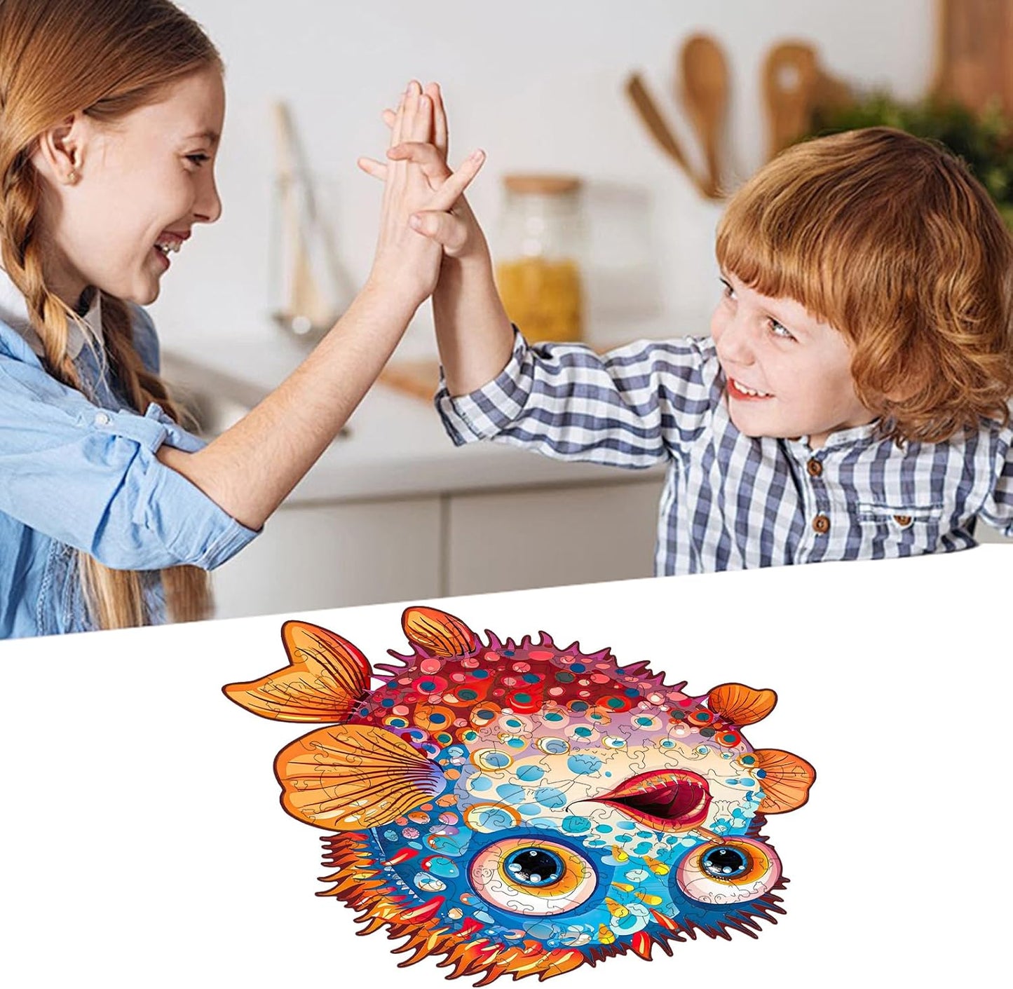 Wooden Puzzles for Kids,100 Pieces Ocean Puzzle,Unique Fish Shaped Wooden Puzzle, Preschool Puzzle Toys, Give Your Kids/Grandchildren, Suitable for Family Games
