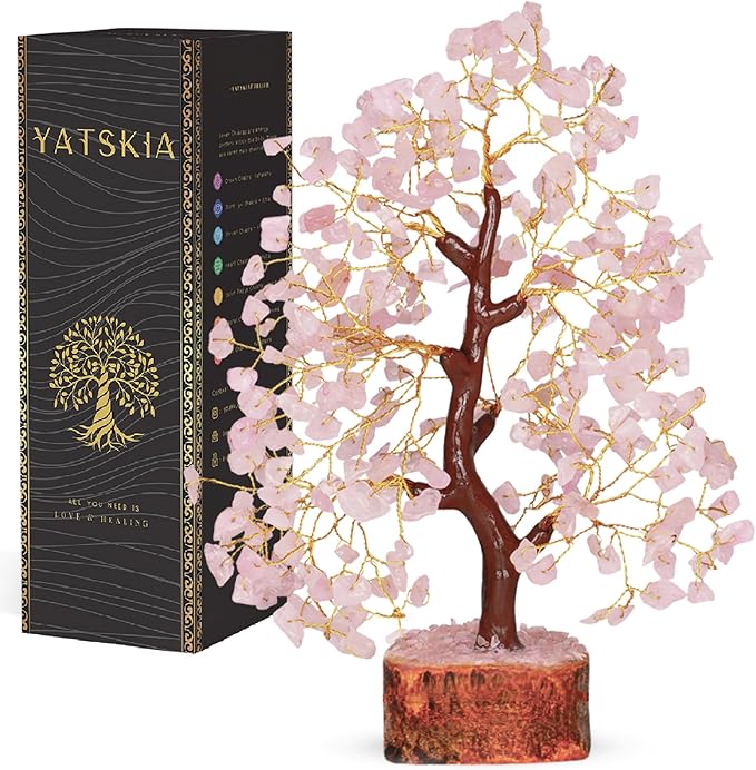 Rose Quarts - Rose Quartz Tree, Crystal Tree of Life, Good Luck Stones and Crystals, Home Decor Gifts, Gem Tree, Crystal Tree for Positive Energy,