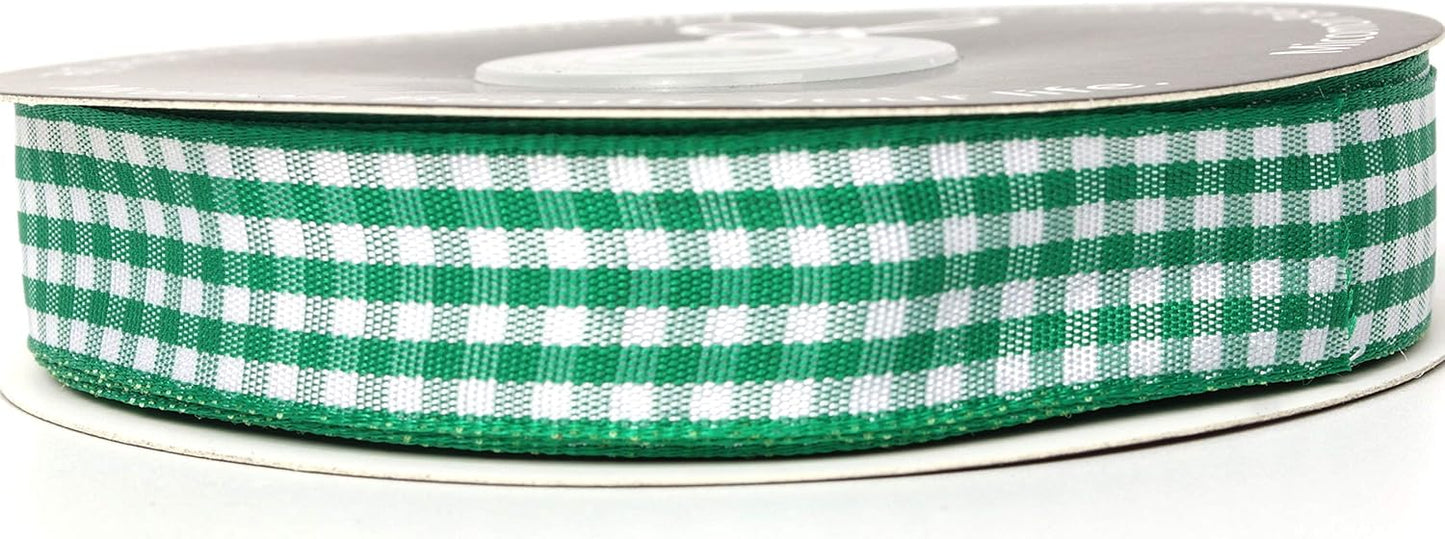 Green Gingham Plaid Checked Ribbon 25 Yards Each Roll 100% Polyester (5/8",Green)