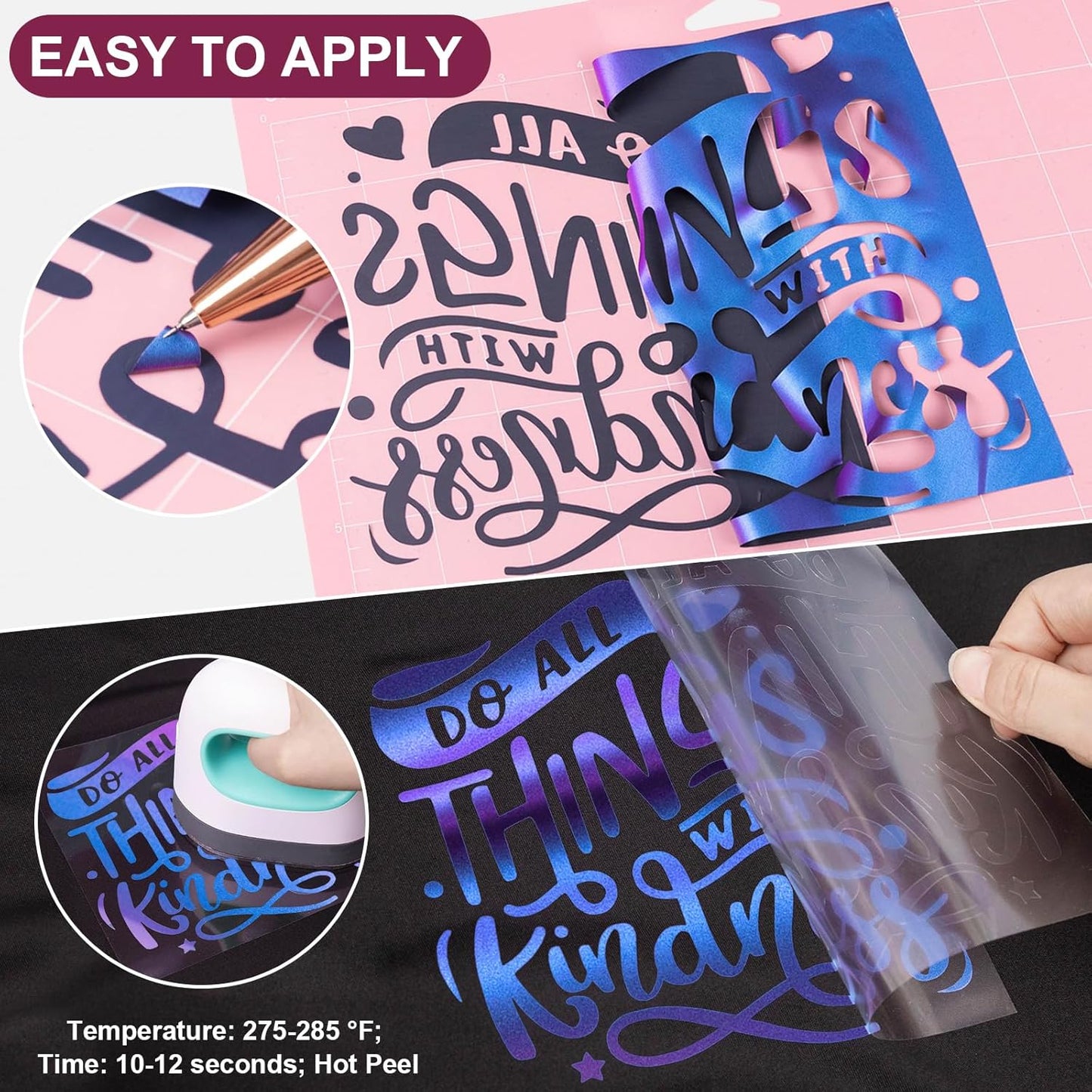 VINYL FROG Gradual Heat Transfer Vinyl Purple to Blue Chameleon Vinyl 12" x5ft with Iron and Heat Press Gradient Change Color HTV for T-Shirt and Garment