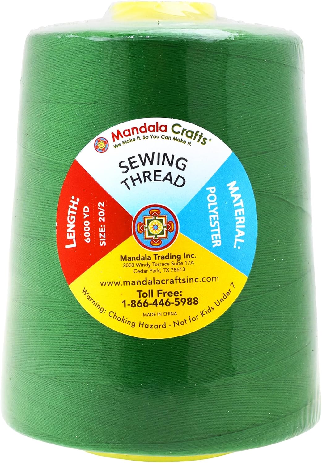 Mandala Crafts 4 Pack of Serger Threads Cones Spools - 20S/2 24000 Yards Polyester Dark Green Threads for Sergers Machine and Overlock Quilting Sewing Machine