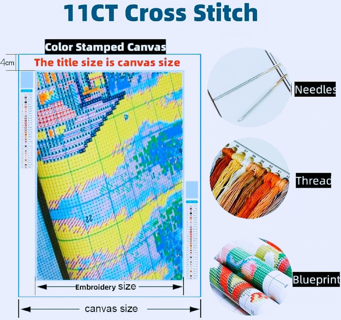 Joyhoor Stamped Cross Stitch Kits for Beginners, Needlepoint Kits for Adults, 11CT Counted Embroidery Kits-Sunrise Unicorn 18x18 inchs