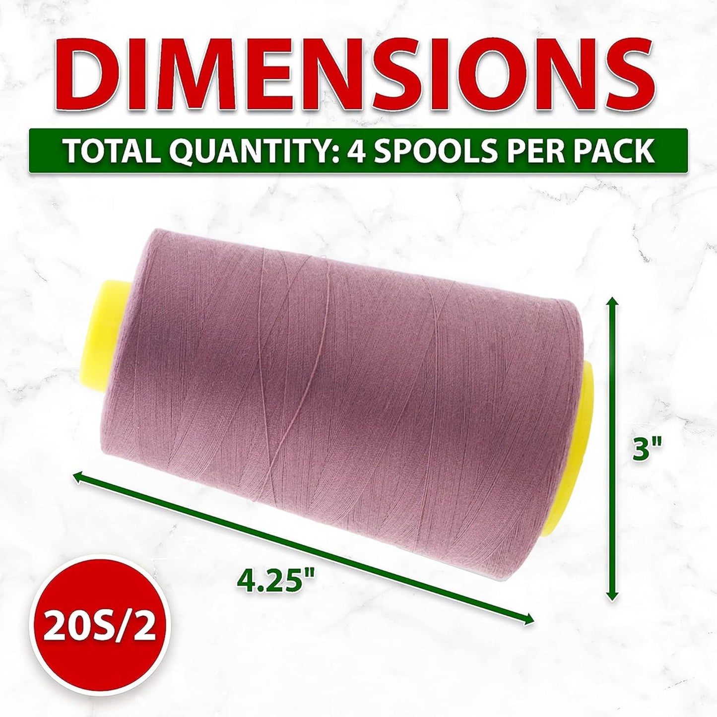 Mandala Crafts 4 Pack of Serger Threads Cones Spools - 40S/2 24000 Yards Polyester Mauve Threads for Sergers Machine and Overlock Quilting Sewing Machine