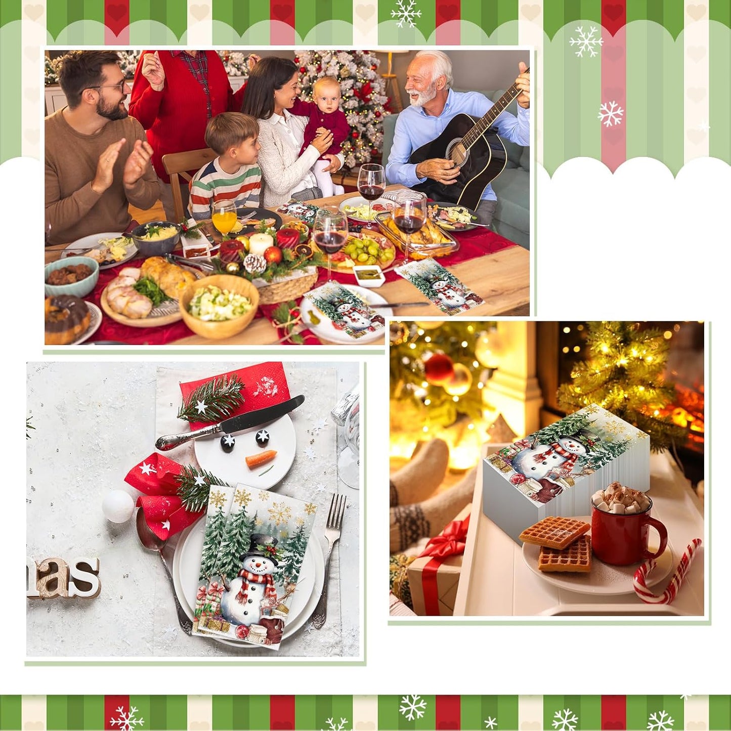 100 Pcs Christmas Guest Napkins 2 Ply Snowman Disposable Paper Napkins for Decoupage Snowflake Elk Xmas Tree Decorative Winter Christmas Cocktail Guest Hand Towel for Party Table Dinner Bathroom