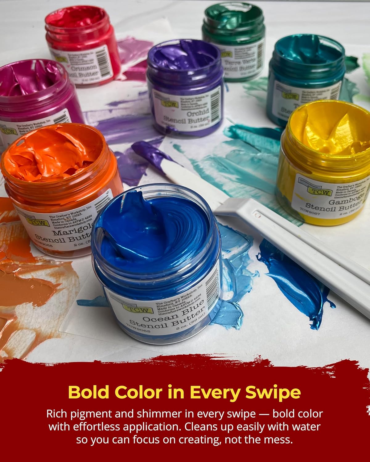 The Crafter's Workshop Stencil Butter - Jewels Acrylic Paint Set - Boutique Metallic Texture Paste for Art, Canvas, Journals, & Cards - 4 x 2oz Jars