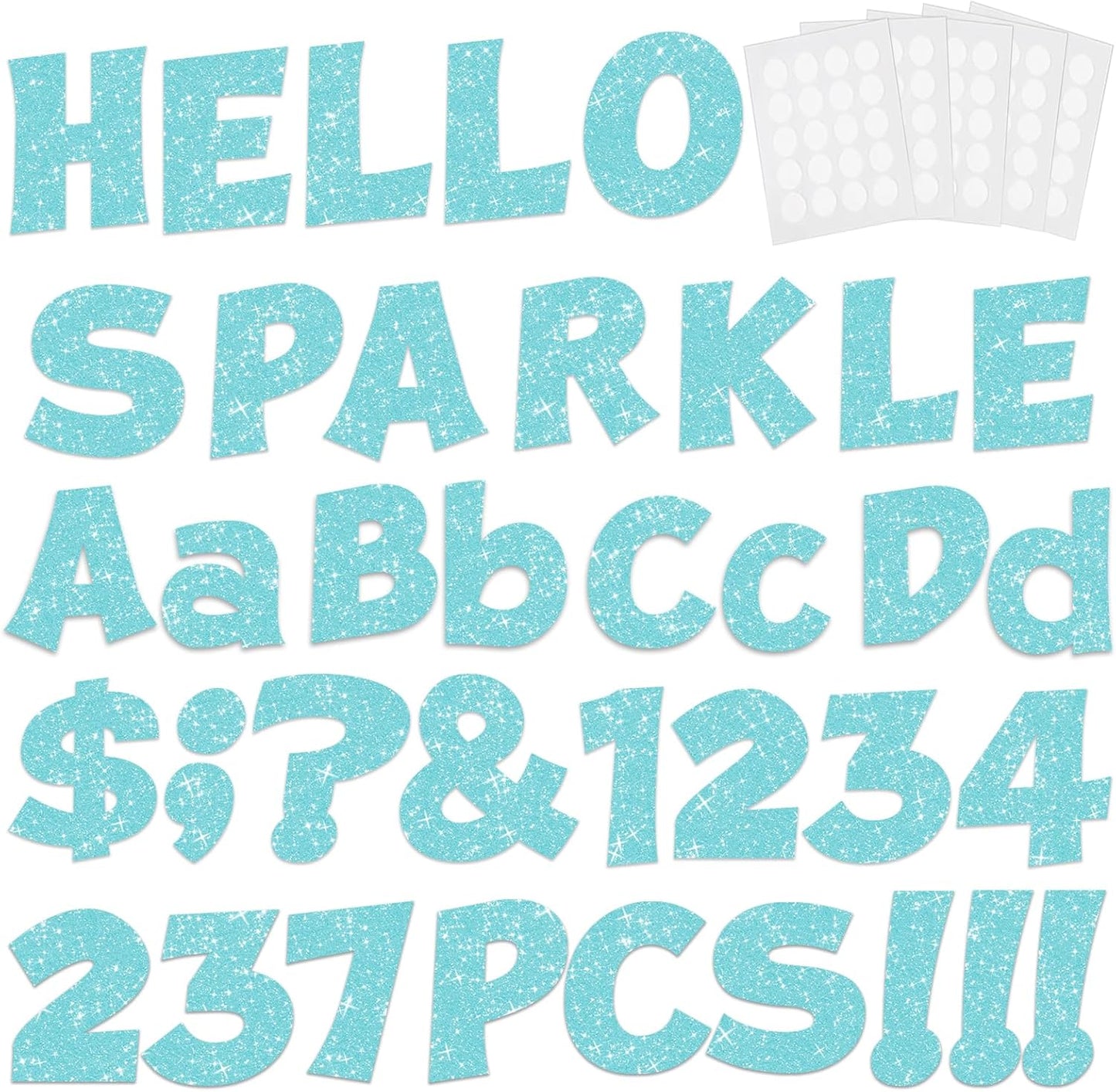 237 Pcs Glitter Bulletin Board Letters, Numbers and Punctuation, Poster Board Letters Alphabet Cut Out Cardboard Letters Accessories for Classroom Display Decorating Supplies 4inch (Light Blue)