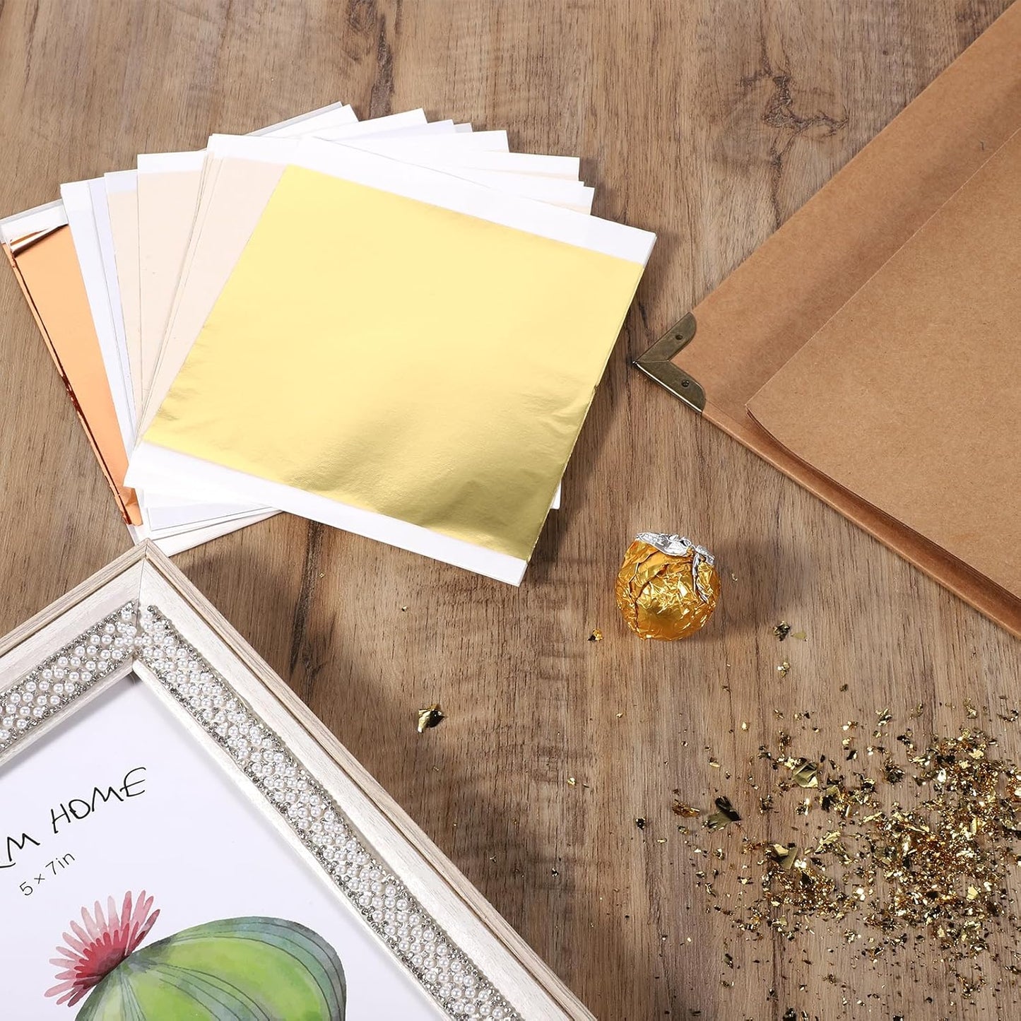 150 Pcs Gold Leaf Sheets for Art 3 Colors Gold Foil Sheets 5.5" X 5.5" Golden Flakes with Tweezer and Brush for Arts Gilding Crafting Painting Furniture Decoration Golden Silver Rosegold