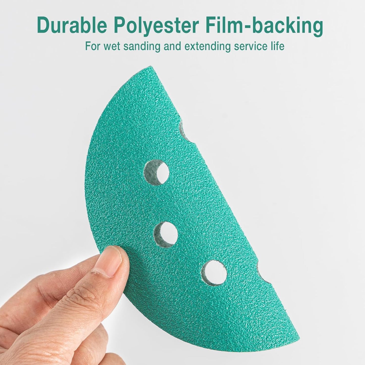 5-Inch 8-Hole Wet Dry Sanding Discs 80/120/180/220/320 Assorted Grits, Polyester Film Backed Heavy-Duty Hook and Loop Sandpaper for Random Orbital Sander, 50-Pack
