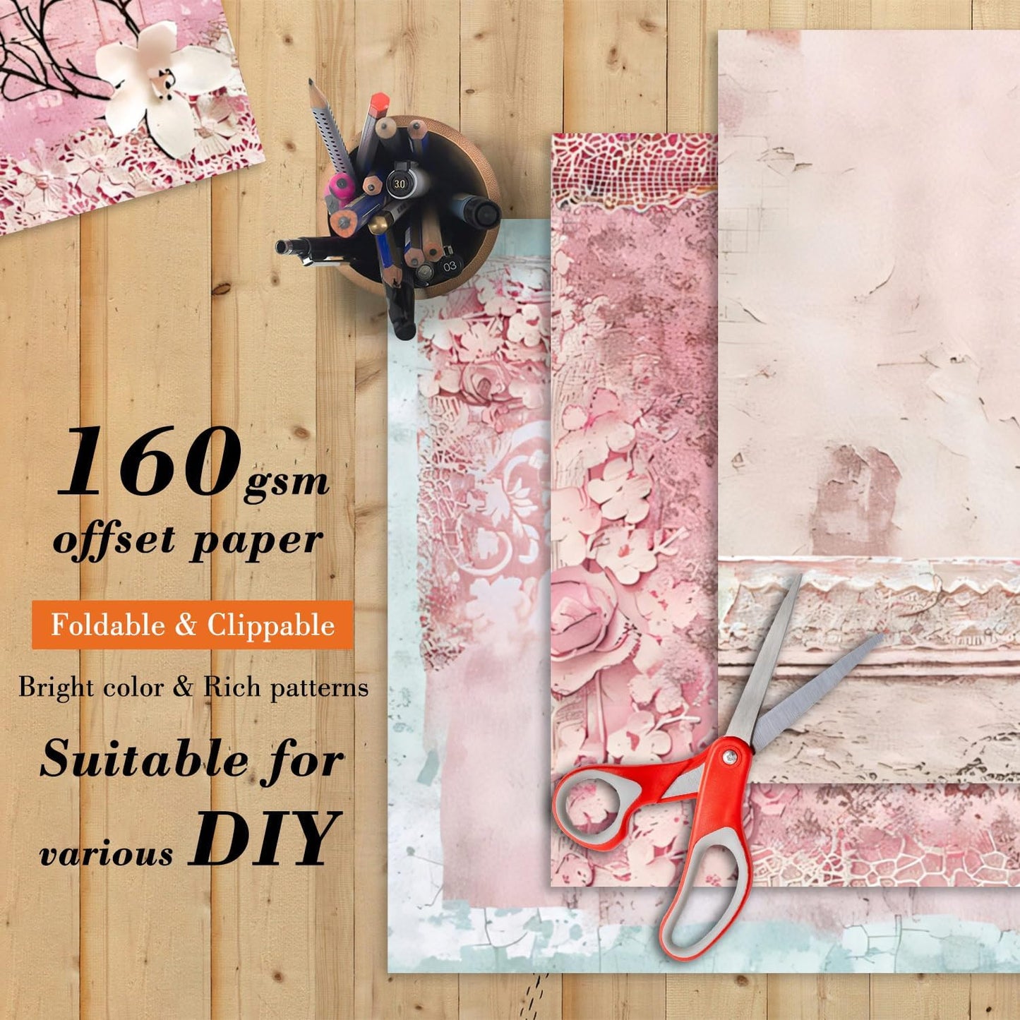 6 Inch Retro Pink Scrapbooking Paper Pad - 24 Sheets Double Sided Aesthetic Design Cards Paper for Photos Album Journals Material Decorative Collage Origami DIY Crafts Gifts Wrapping