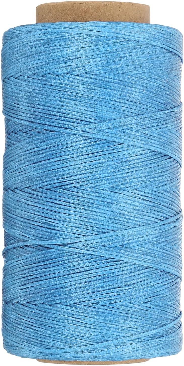 PATIKIL 284 Yard Flat Waxed Thread 150D 1mm Leather Sewing Cord for Repairing Shoes Bags Wallets Jewelry Making DIY Leather Craft, Sky Blue