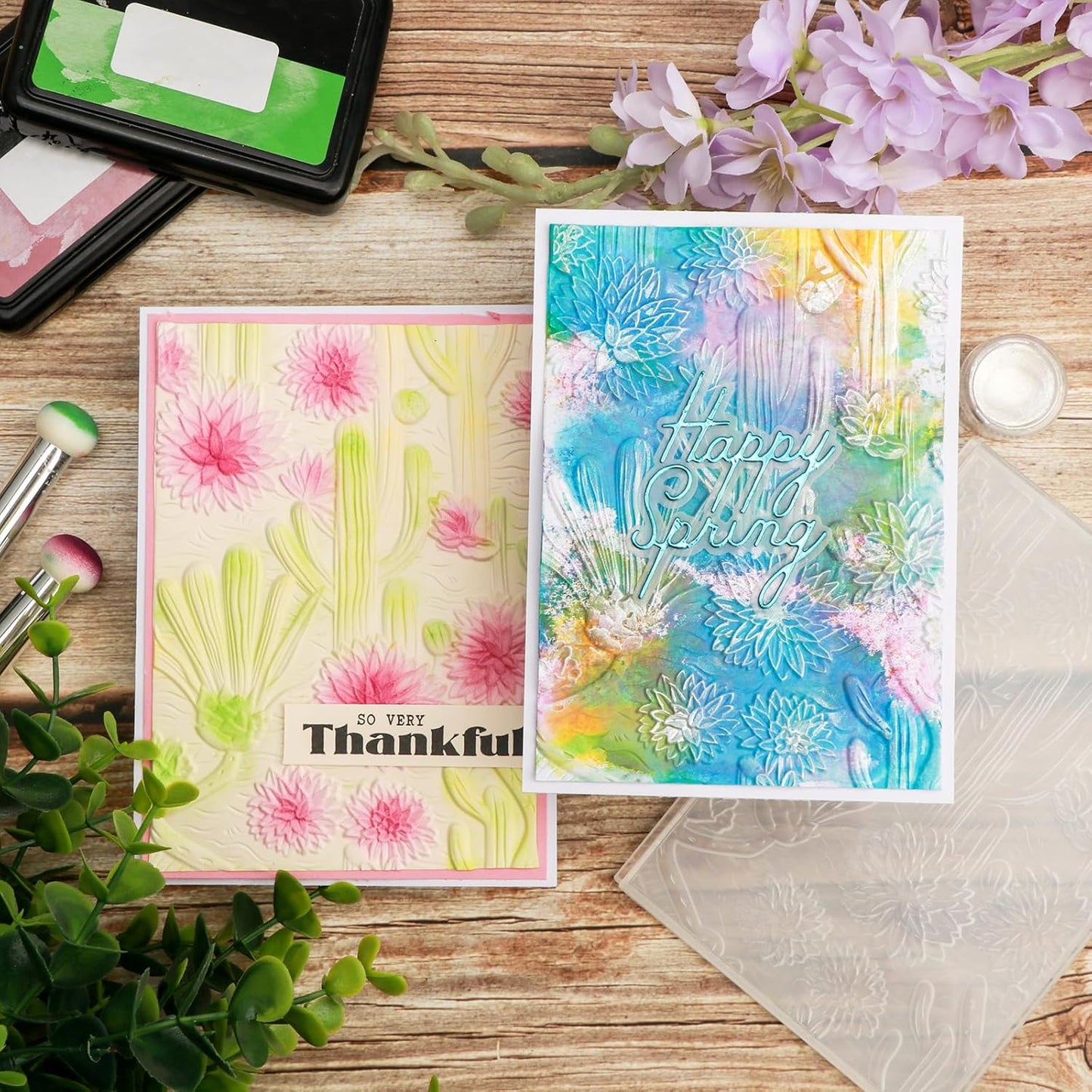 BAOFALI 3D Embossing Folder for Card Making,Beautiful Cactus and FlowerClear Plastic Texture Fades Embossing Folder Template for Scrapbooking Cardstock Album DIY Decoration Paper Crafting 6.3x4.5inch
