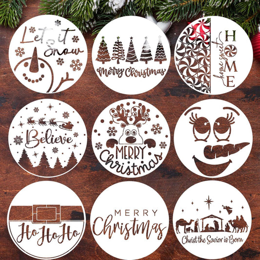 Christmas Stencils for Painting on Wood 12” Christmas Stencil for Crafts Reusable Xmas Holiday Stencil Round Believe Snowman Templates for Porch Door Decor