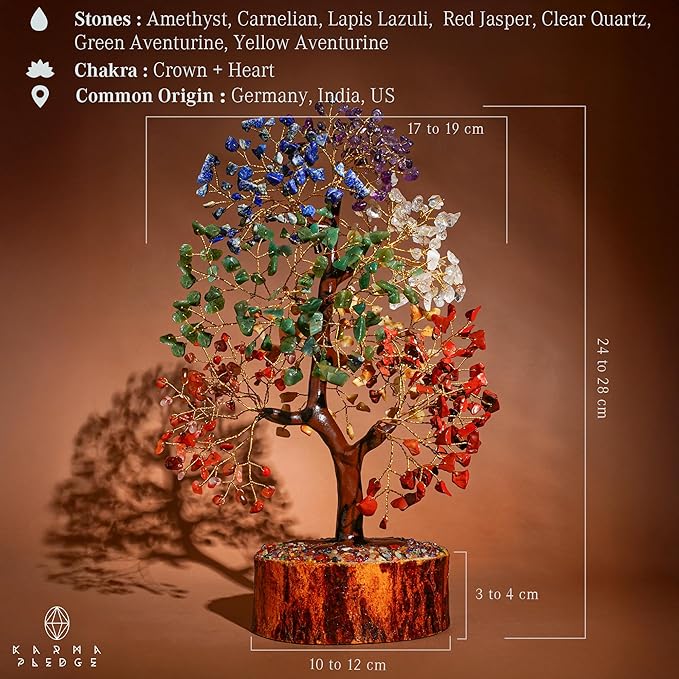 KARMAPLEDGE Crystal Tree 7 Chakra Healing Crystals for Home, Office Desk & Living Room Decor, Handmade Bonsai Trees for Positive Energy, Money, Good Luck Birthday Gifts for Women, Mom (500 Beads)