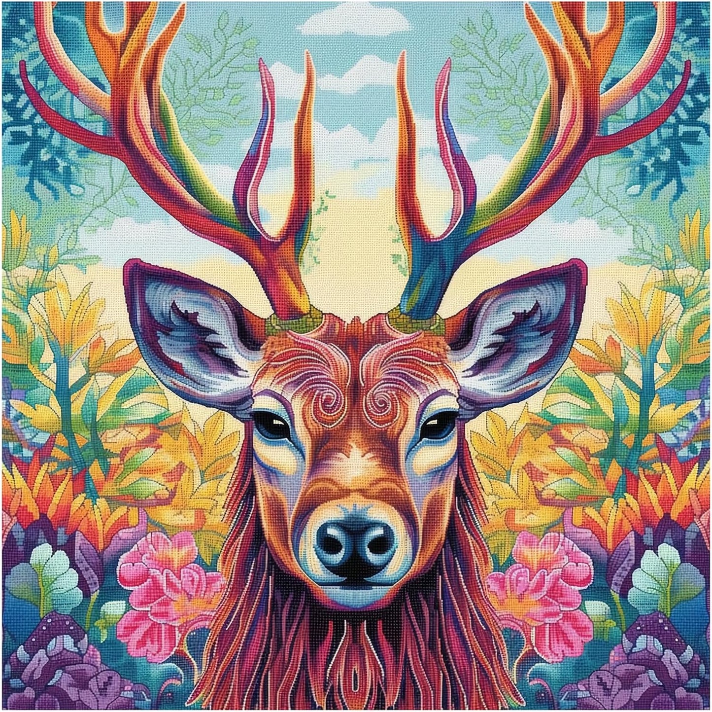 51buyoutgo 11CT Stamped Cross Stitch Kits for Adults - 16x16 in Beginner Embroidery Kit with Easy Funny Washable Animal Deer Pattern, Pre Printed Fabric, Fit for DIY Home Decor, Gifts & Stress Relief