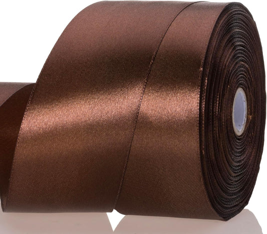 2 Inch Brown Solid Satin Ribbon, 50 Yards Craft Fabric Ribbon for Gift Wrapping Floral Bouquets Wedding Party Decoration