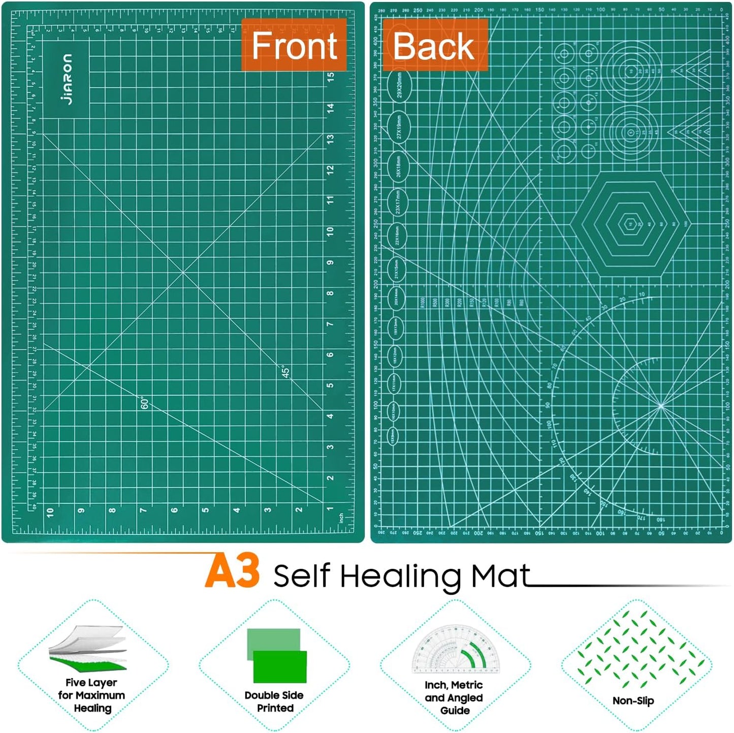 5 Pack Self Healing Sewing Mat, JIARON 12'' x 18'' Cutting Mats for Crafts, Double Sided 5 Layers Craft Cutting Mat for Sewing, Crafts, Scrapbooking Mat.