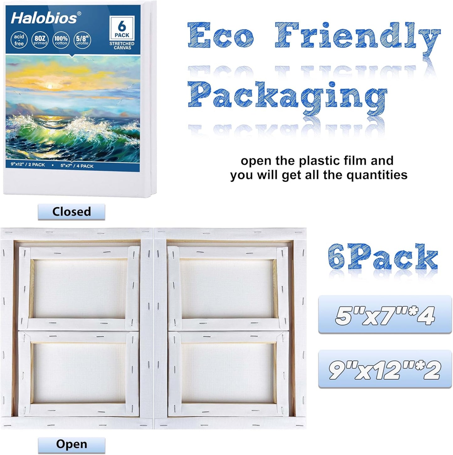 6 Packs Stretched Canvases for Painting with 5x7in,9x12in Canvas, Blank Canvases for Acrylics, Oils & Other Painting Media, 5/8 Inch Profile 100% Cotton Artist Framed Canvas