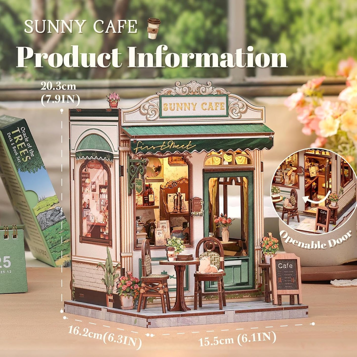 Fsolis Book Nook Kit - DIY Scene Miniature Dollhouse Kit for Adults Bookshelf Puzzle Tiny House Mini Craft Coffee Shop Model Bookshelf Decor Gifts for Women Book Lovers Puzzle Beginners (Sunny Cafe)