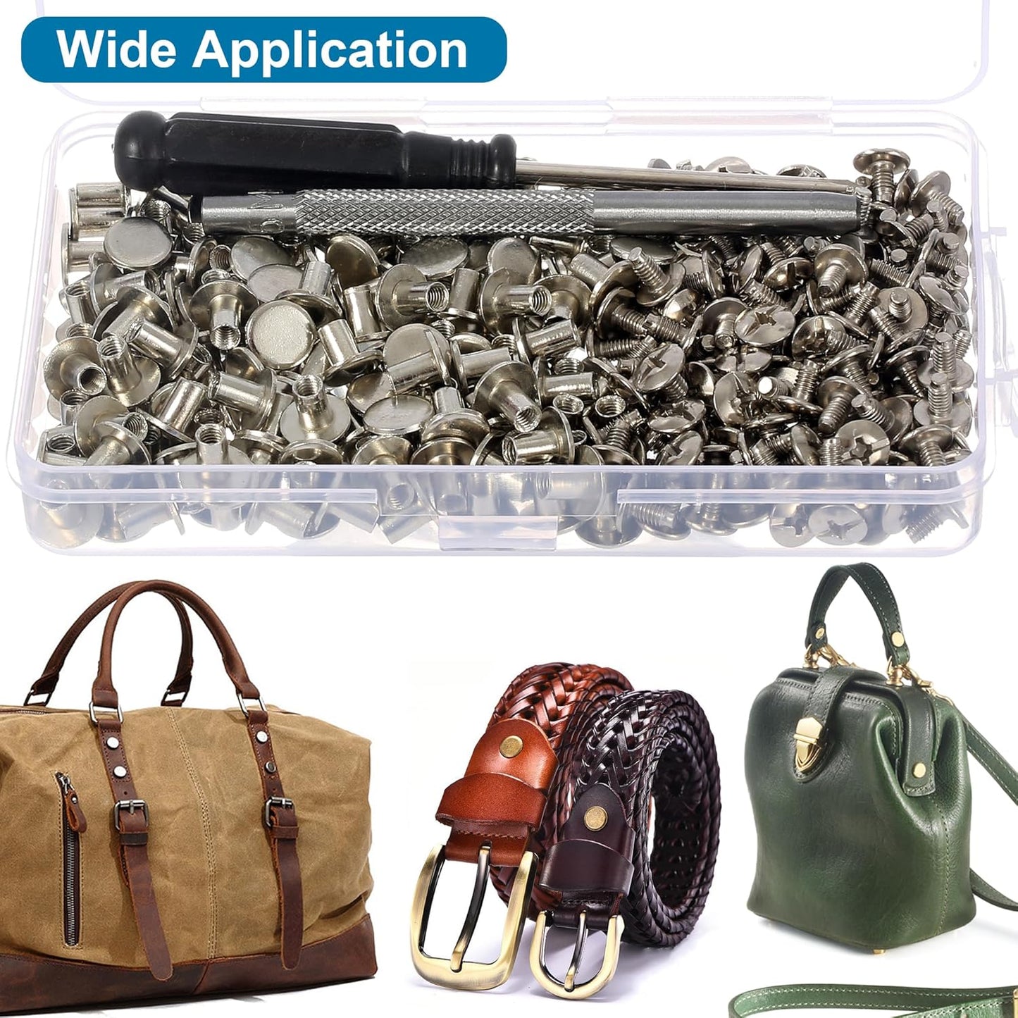 YORANYO 150 Sets 8MM Chicago Screws Leather Rivets for Fabric Chicago Binding Screws Buttons Metal Studs Rivets for Decorate and Repair Belts Bags Shoes Purse Dog Collar Leather Craft (Silver)