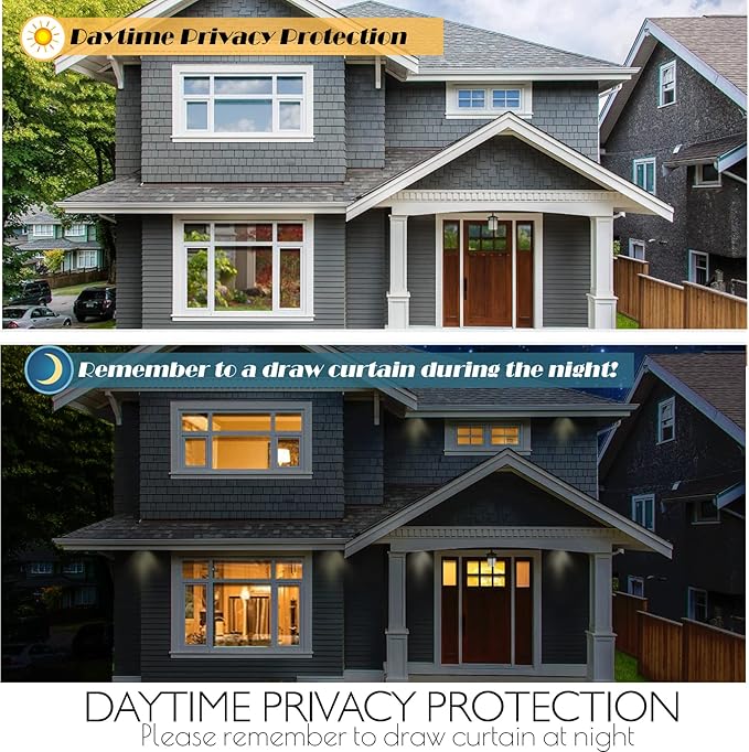 HIDBEA One Way Mirror Window Film Daytime Privacy, Heat Control Anti UV Reflective Window Tint for Home, Non-Adhesive Self Static Cling Window Stickers(Blue-Silver, 17.5 Inch x 6.5 Feet)