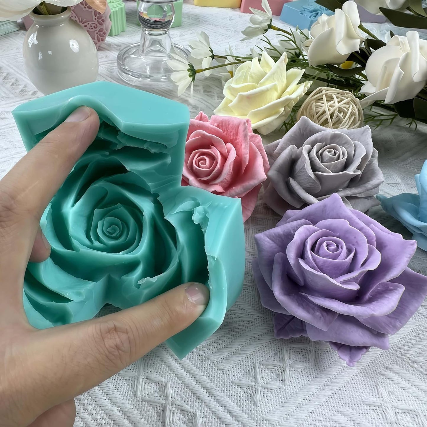 Bloom Rose Flower 3D Silicone Mold for Resin Flower Soap Candle Making DIY Molds Wedding Cake Mold Epoxy Decorating Craft Mould Baking Tools