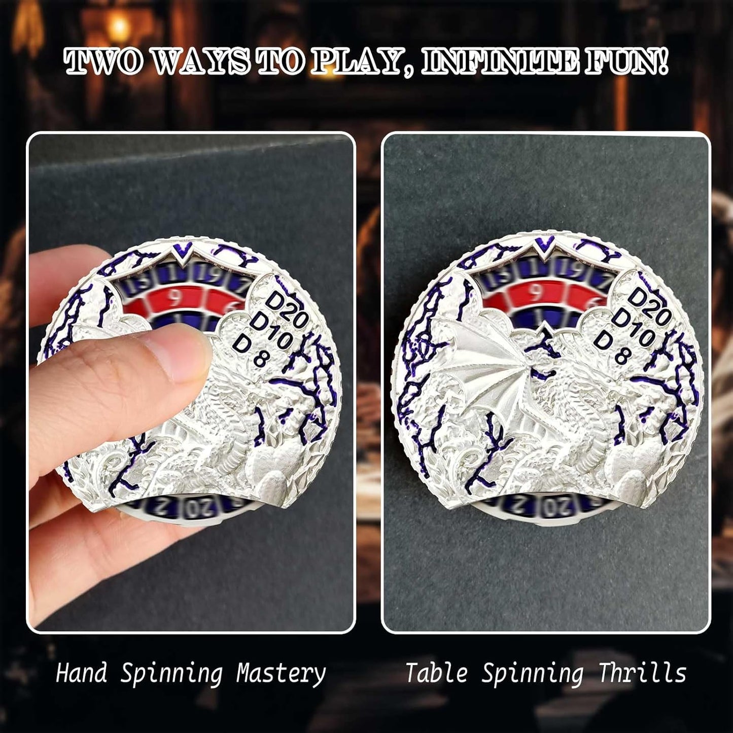 DND Dice Set Roulette: Fidget D4 D6 D8 D10 D10% D12 D20 All in One Metal D&D Spinner Dice - Cool Role Playing Dice Gifts for Dungeons and Dragons TRPG MTG Games Lover Players (Silver)