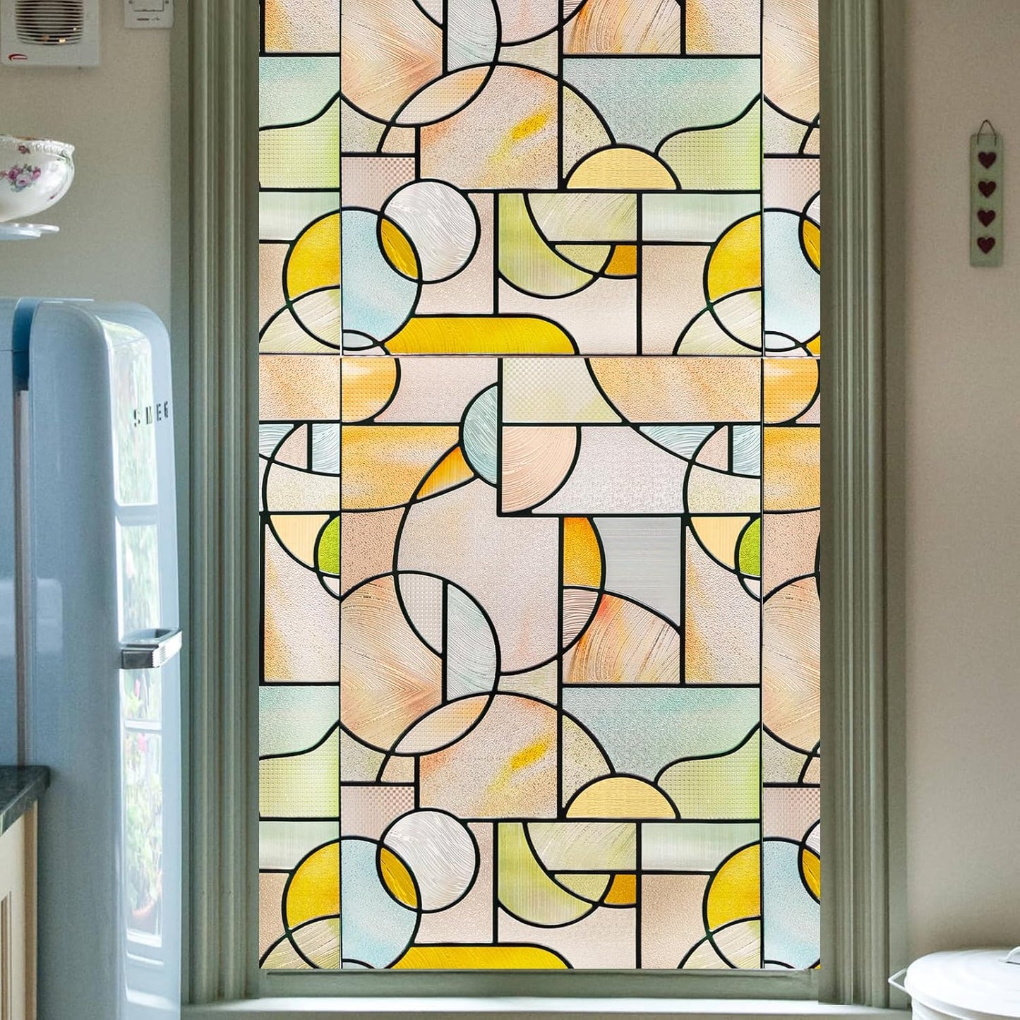 3D Stained Glass Window Privacy Film, Heat Control UV Blocking Static Cling Decorative Window Film for Bathroom,Front Door,Home Non Adhesive,35.4 x 78.7 inches Wilderness