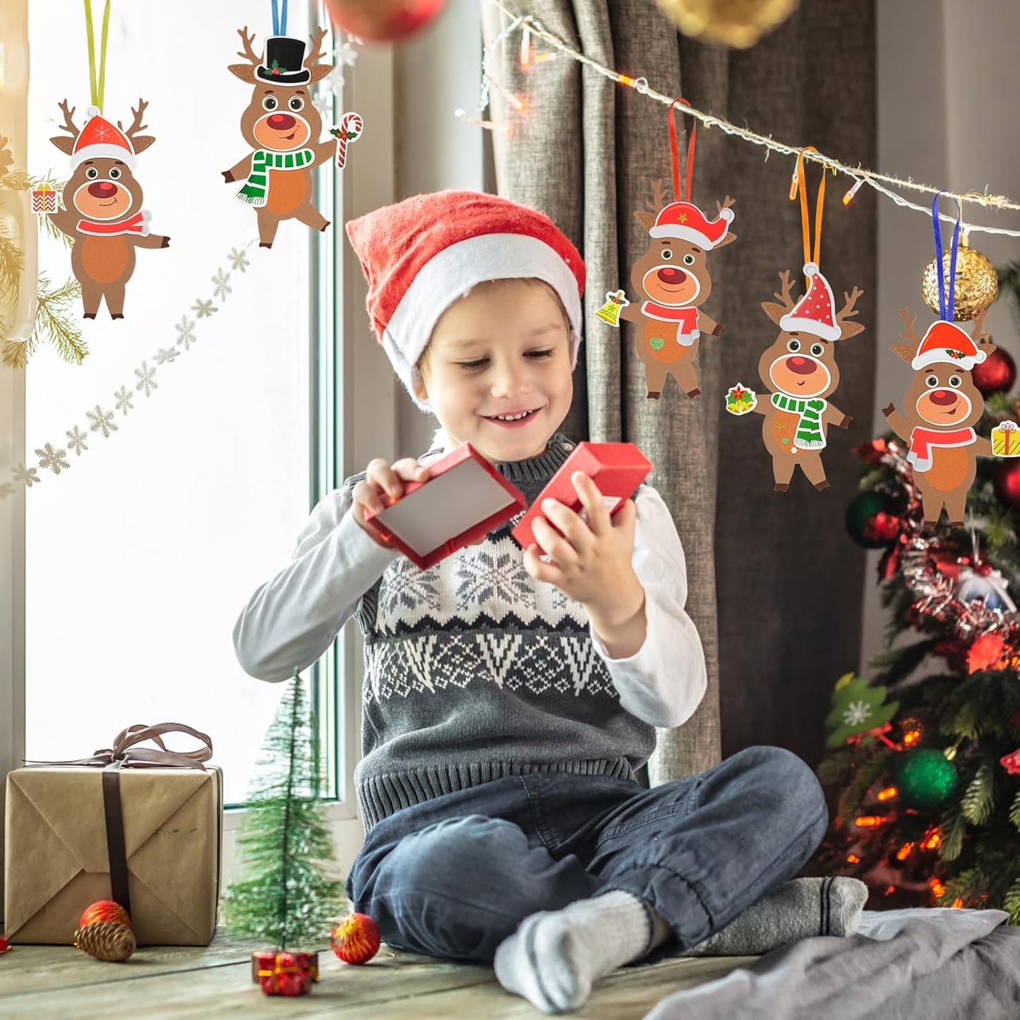 Fennoral 12 Pack Reindeer Crafts for Kids Make You Own Reindeer Foam Stickers Ornament DIY Christmas Arts and Crafts fo Kids Girls Boys Chirstmas Party Supplies Christmas Tree Decoration