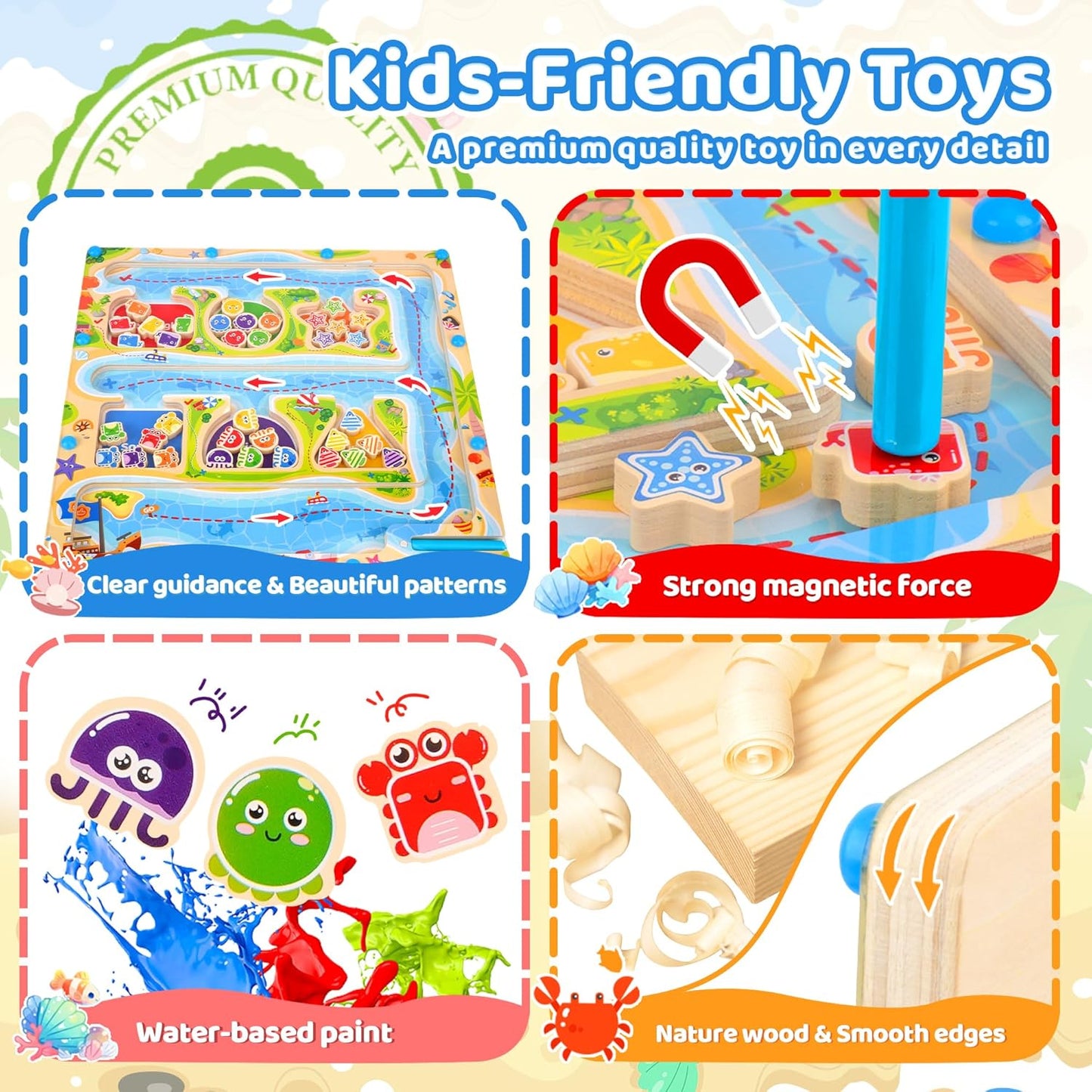 FCSONU Magnetic Color & Shape Maze, Toddler Montessori Toys for 3 4 5 Years Old Boy Girl Birthday Gifts, Wooden Magnetic Board for Kids Puzzles, Color Shape Sorting Magnet Toys, Preschool Activities