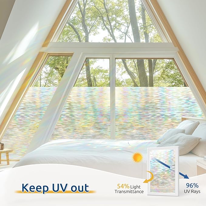 rabbitgoo Window Privacy Film with Installation Tools, Stained Glass Window Film Rainbow Prism Decorative Glass Clings for Home Decor, Static Cling Covering Sun Blocking, 23.6" x 118.1"
